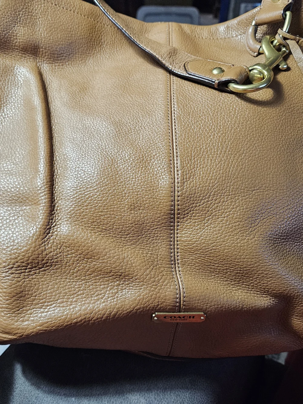 Coach Pebbled Leather Shoulder Bag in Cognac Brown with Brass Hardware - Picture 1 of 15